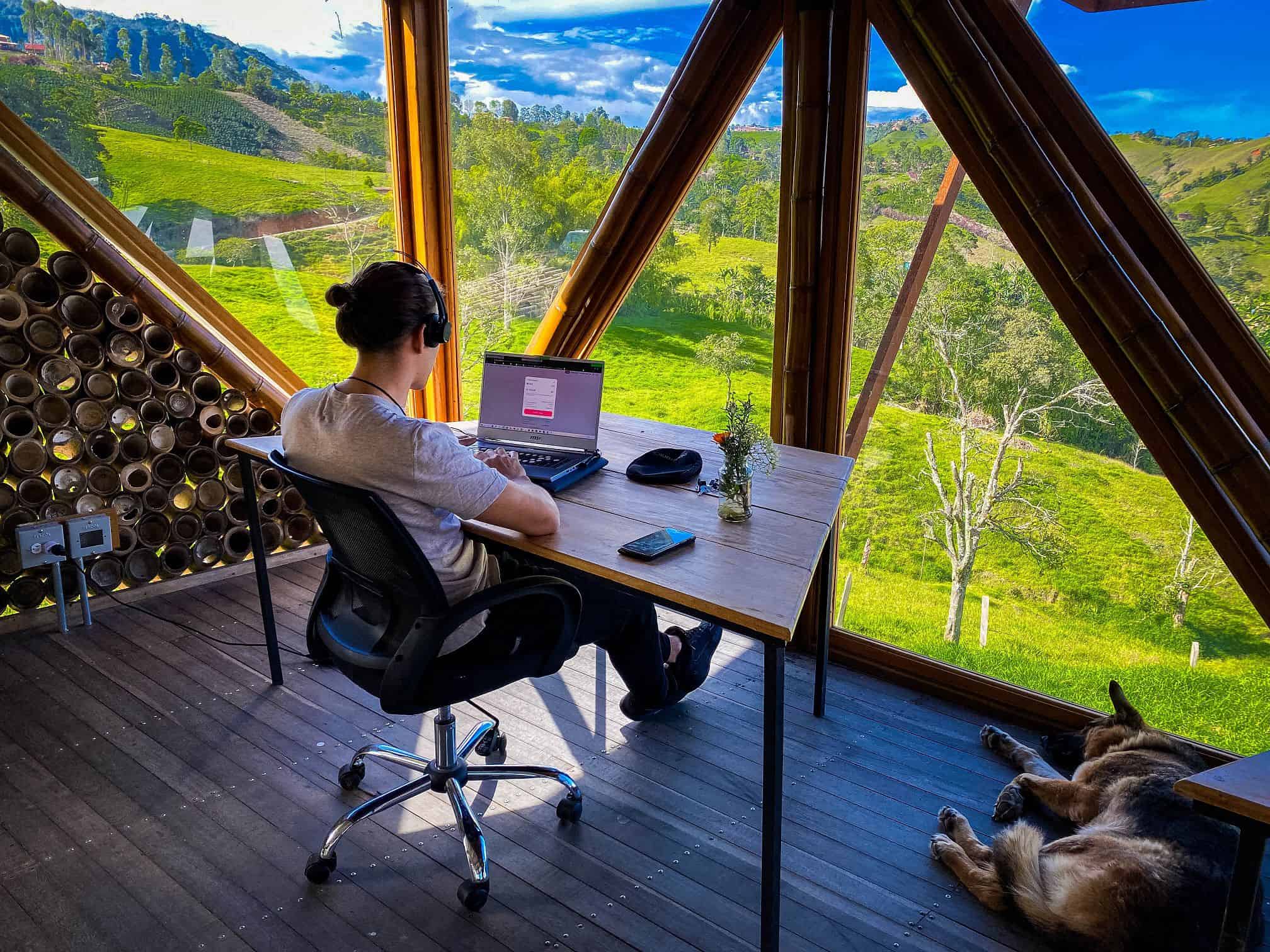 Guy sitting in the coworking area